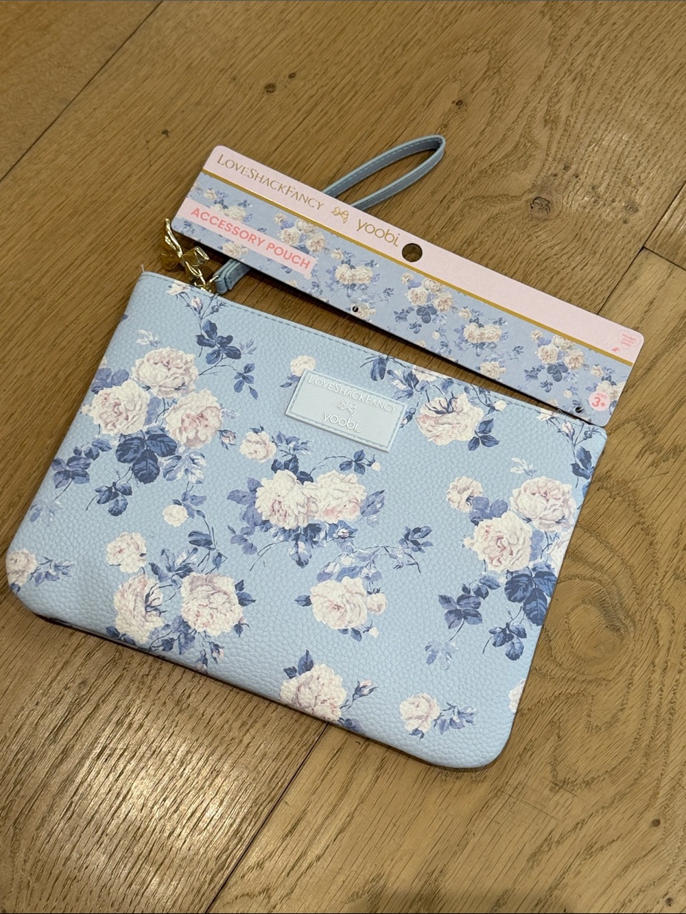 LoveShackFancy x Target Floral Accessory Pouch - Light Blue with white Roses